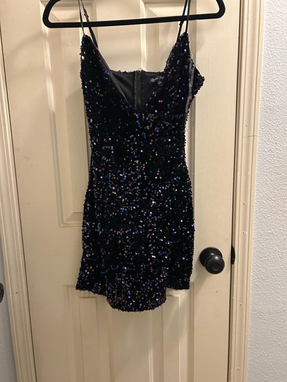 Crystal Doll Black Sequin Party Dress with Iridescent Detail